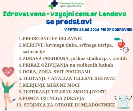 PREDSTAVITEV DELAVNIC MERITVE krvnega tlaka, srčnega utripa, saturacije ZDRAVA PREHRANA PRIKAZ OŽIVLJANJA na vadbenih lutkah DOR